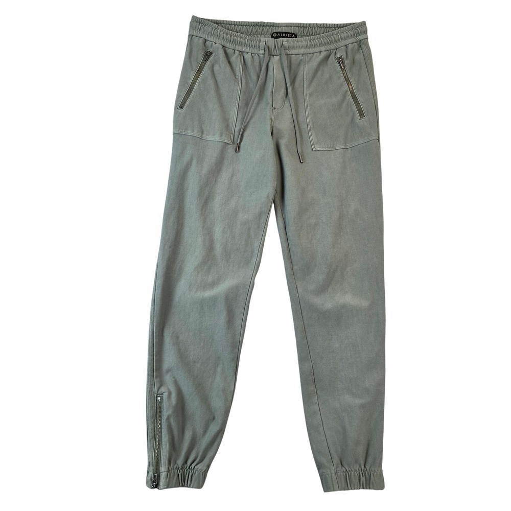 Athleta Farallon Jogger Pants Sage Green Cotton Stretch Moto Zip Hem sz 6
